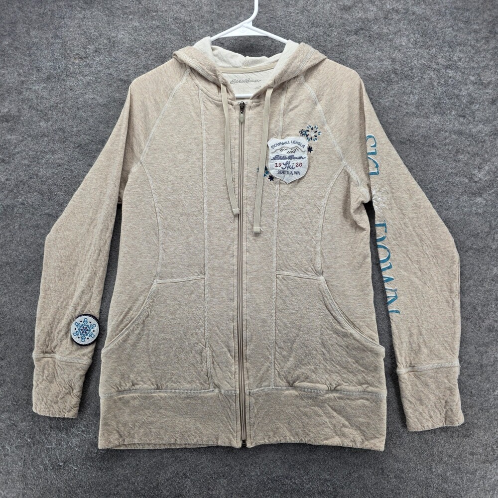 Eddie Bauer Hoodie Womens Medium Full Zip Beige Hooded Ski